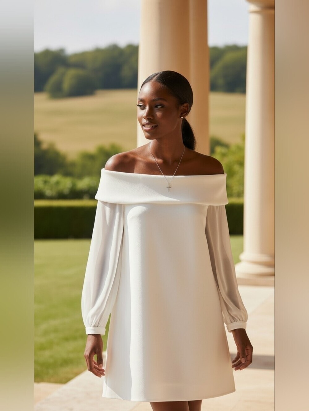 Boston Proper White Off Shoulder Shift Dress Long Sleeve NWT Size 4